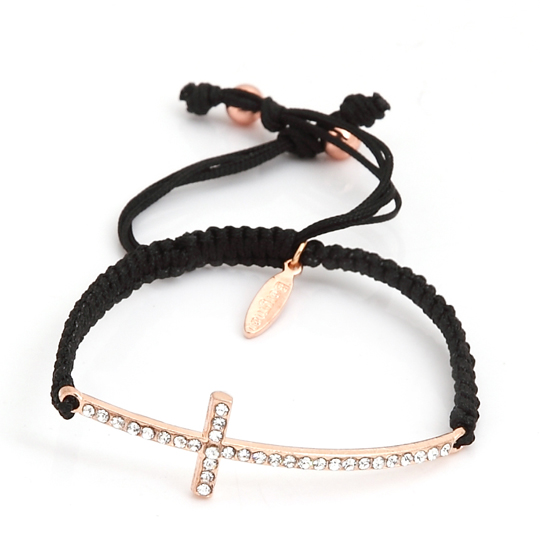 Black Cord with rose gold cross