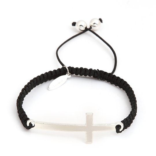 Black cord with silver plain cross